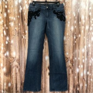 White House Black Market Blanc Boot Leg Lace Embellished Jeans
